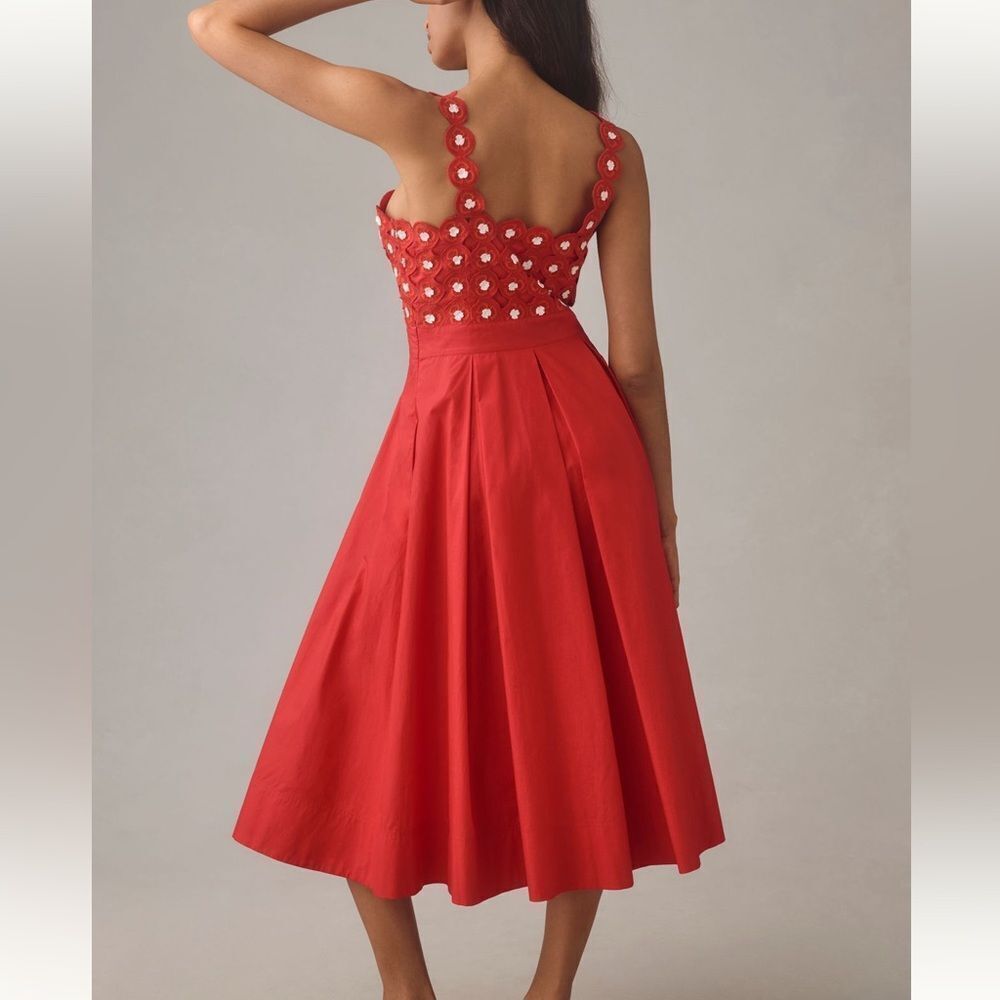 Maeve x Anthropologie Crochet Poplin Halter Midi Dress in Red - Picture 2 of 11